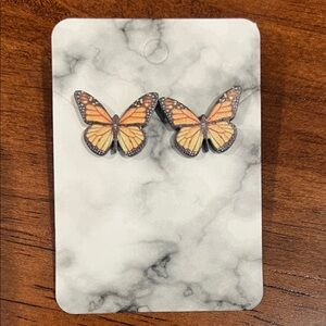 Orange Butterfly Monarch Stud Earrings